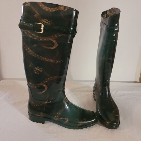 Lauren Ralph Lauren Women’s Size 9B Rossalyn II Rain Boot Rubber Graphic EUC - Picture 1 of 13